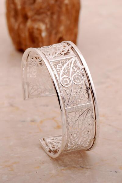 Sümer Telkari Telkari İşlemeli Elişi Tasarım Gümüş Bilezik 4658