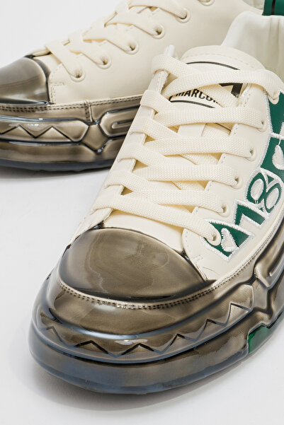 MARCOMEN Genuine Leather Men's Sneakers - Thick Sole, Lace-Up, Casual, White/Green Mc 20036