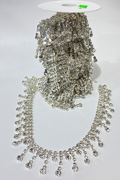 Limelia Accesoriu cu ciucuri din piatră argintie, bandă de piatră, 1 m