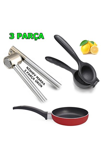 Nishev Döküm Paslanmaz Demir Limon Sıkacağı, Koncis Sarımsak Ezici Ve Mini Te...