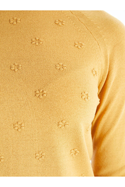 LC Waikiki LCWAIKIKI Basic Sarı Bisiklet Yaka Çiçekli Kadın Triko Kazak