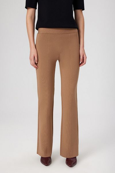 Mısırlı Pantaloni de damă cu talie înaltă caramel cu nervuri
