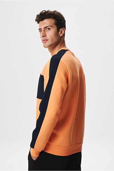 Arma Чоловічий помаранчевий Regular Fit з написом, 3 нитки, велосипедний комір, світшот K28124602601