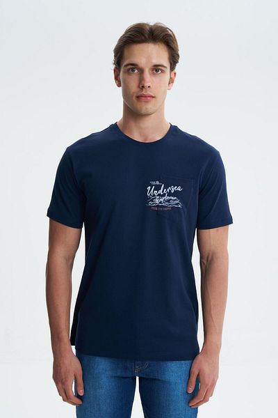 Arma Ανδρικό μπλουζάκι Navy Blue Regular Fit Single Jersey 100% βαμβακερό μπλουζάκι με λαιμόκοψη Y 27344407001