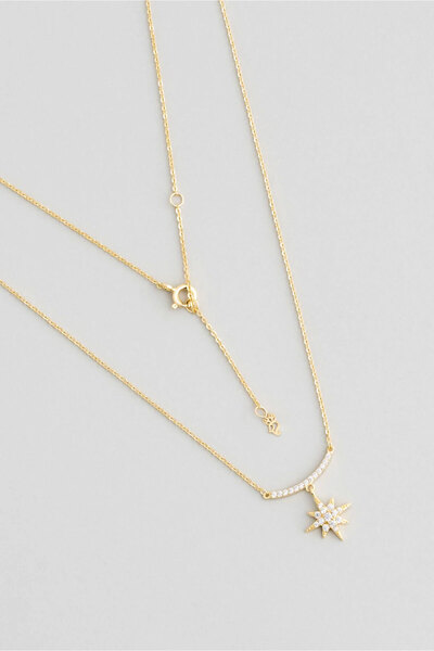 So CHIC... Uğurlu Yıldız 18 Ayar Sarı Altın Kaplama 45 Cm Gümüş Minimal Kolye