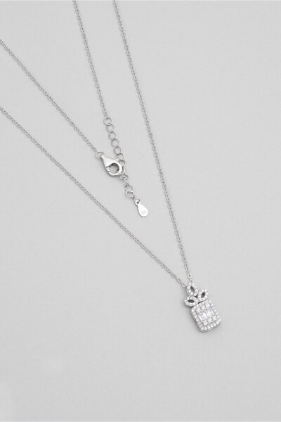 So CHIC... Baget Tasarım 18 Ayar Beyaz Altın Kaplama 45 Cm Gümüş Minimal Kolye