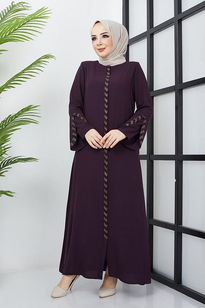 hafsamina Μεγάλο μέγεθος Plum Abaya με πέτρινη λεπτομέρεια