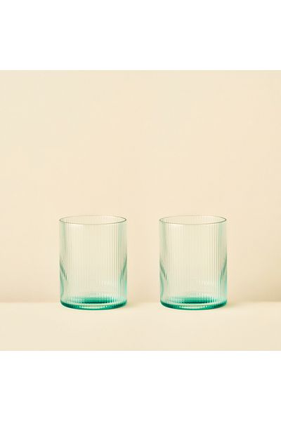 Bella Maison Green Stripe Glass - Pack of 2 (390 Cc)
