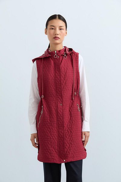Nihan Thin Quilted Accessory Detailed Sports Vest Claret Red