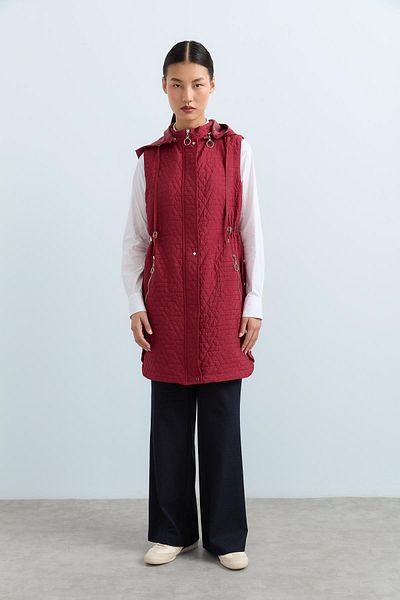Nihan Thin Quilted Accessory Detailed Sports Vest Claret Red