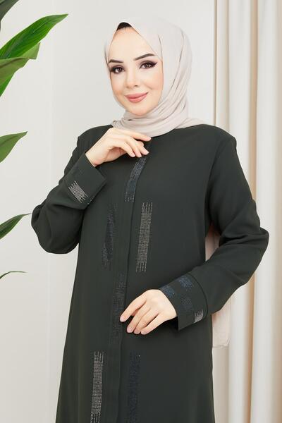 hafsamina Πέτρα Λεπτομερής Plus Size Ferace Khaki