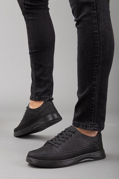 Dilimler Ayakkabı Genuine Leather Nubuck Lace-up Black Men's Loafers