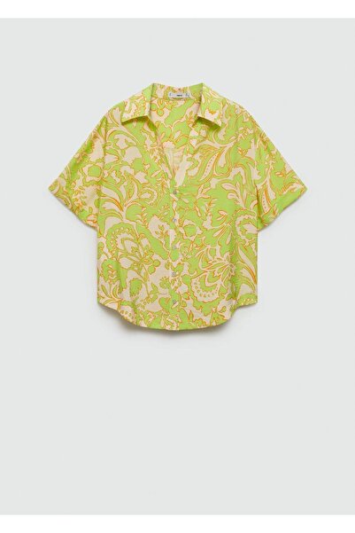 MANGO Woman Kısa kollu desenli gömlek