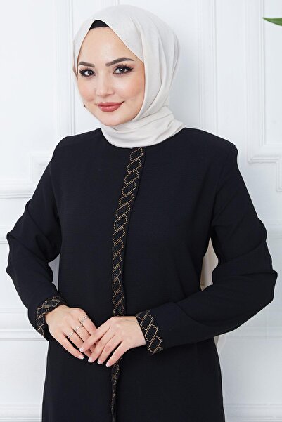 hafsamina Gizem Taşlı Ferace Siyah HM2358