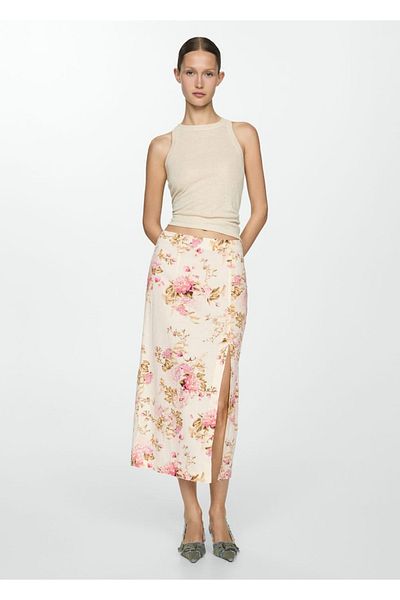 MANGO Woman Lniana spódnica z rozcięciami