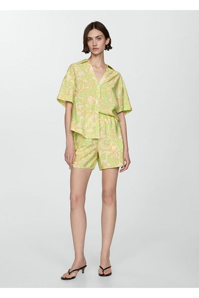 MANGO Woman Wzorzysta koszula z krótkim rękawem