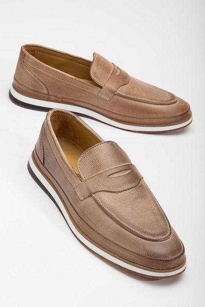 Dilimler Ayakkabı Μπεζ ανδρικό loafer - γνήσιο δέρμα, επίπεδη σόλα, κολεγιακό μοντέλο casual παπούτσια