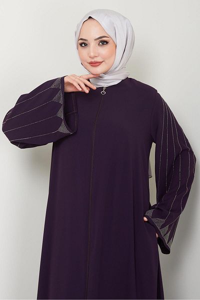 hafsamina Ferace Plum with Stone Handle Detail HM2413