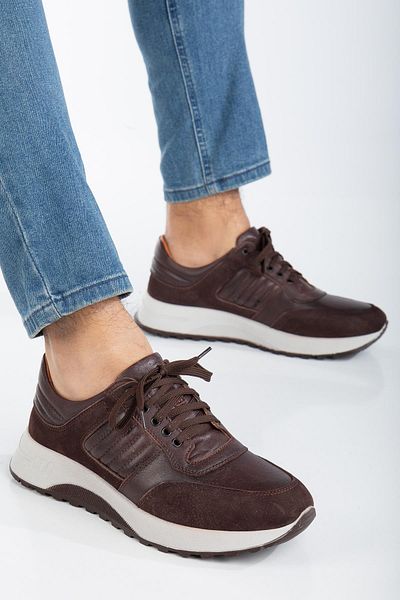 Dilimler Ayakkabı Ανδρικά παπούτσια καθημερινά casual από γνήσιο δέρμα με ραμμένη χοντρή σόλα καφέ