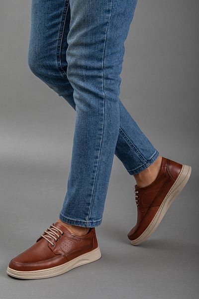 Dilimler Ayakkabı Ανδρικά casual παπούτσια από γνήσιο δέρμα με επίπεδη σόλα Tan