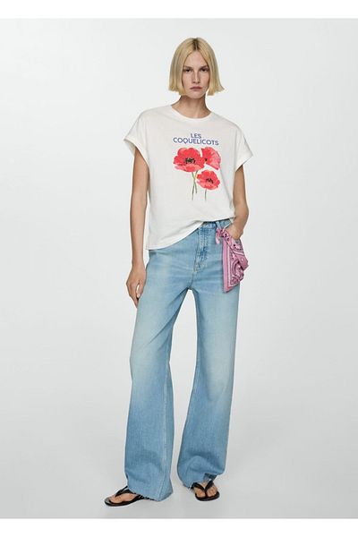 MANGO Woman Tricou din bumbac cu model