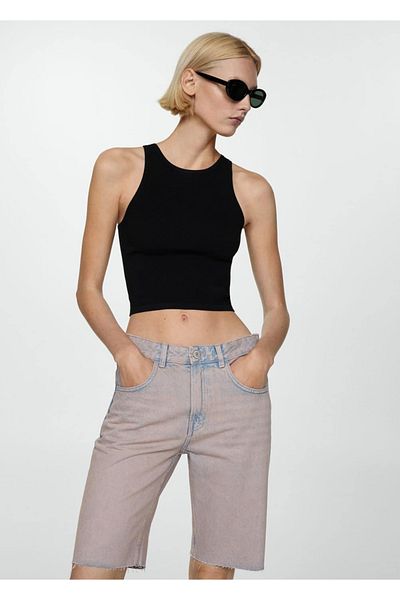 MANGO Woman Washed Look Denim Bermuda Shorts
