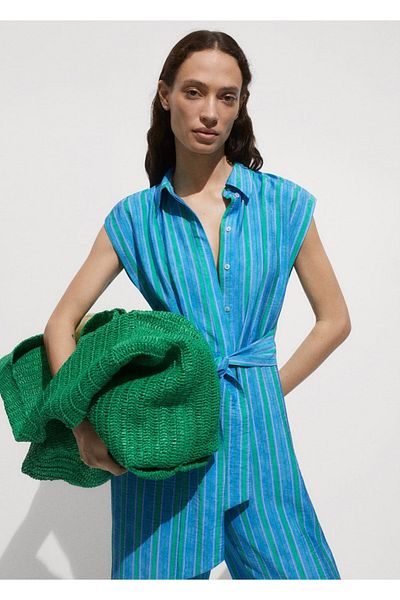 MANGO Woman Tie Detailed Shirt Overalls