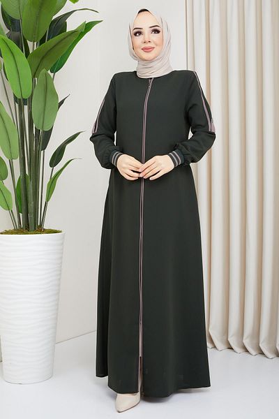 hafsamina Khaki Abaya με λεπτομέρεια σωληνώσεων