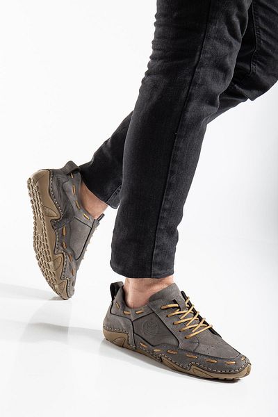 Dilimler Ayakkabı Genuine Leather Nubuck Saddled Tied Gray Men's Casual Shoes