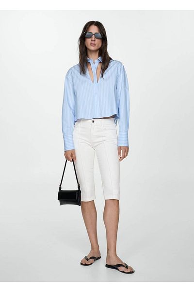 MANGO Woman Blugi capri subțiri cu cusături decorative