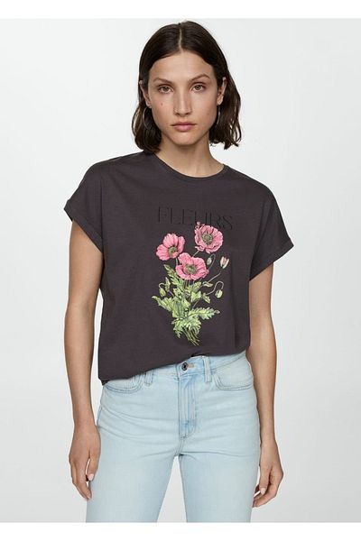 MANGO Woman Patterned Cotton T-Shirt