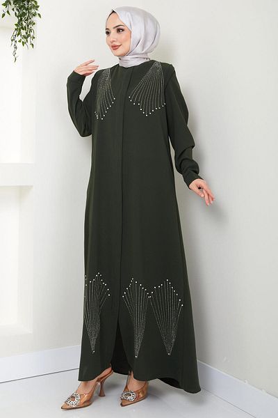 hafsamina Κρυστάλλινη Πέτρα Κεντημένη Ferace Khaki HM2423