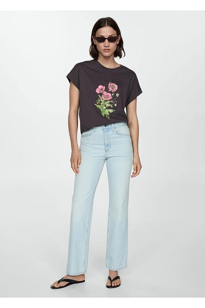 MANGO Woman Patterned Cotton T-Shirt