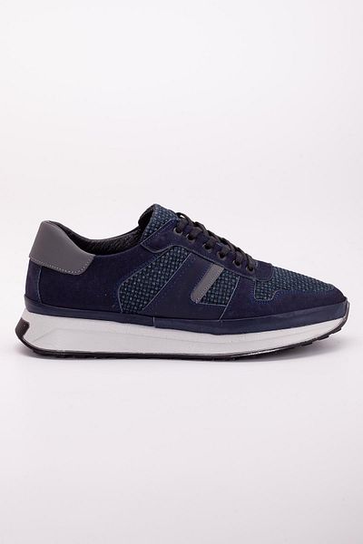 Dilimler Ayakkabı Navy Blue Men's Casual Shoes - Genuine Leather, Linen Material, Poly Sole, Lace-up