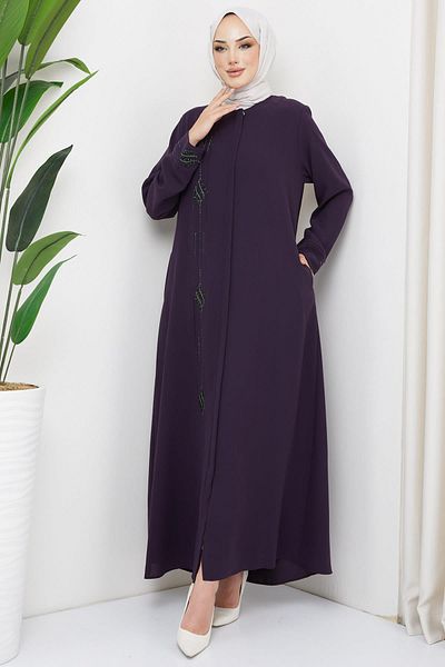 hafsamina Drop Stoned Plus Size Ferace Plum Hm2303