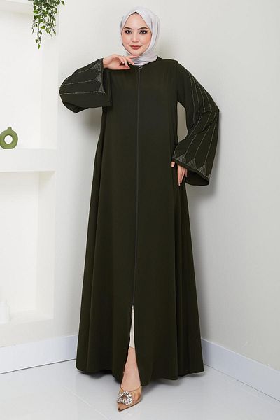 hafsamina Ferace Khaki με πέτρινη λεπτομέρεια λαβής HM2413
