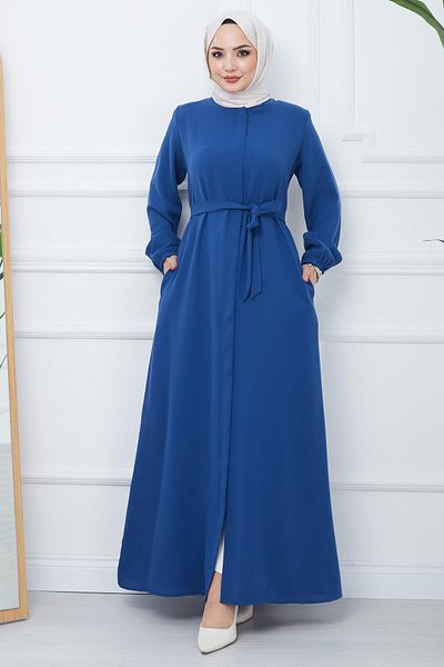 hafsamina Ferace Indigo Belted with Hidden Placket HM2361