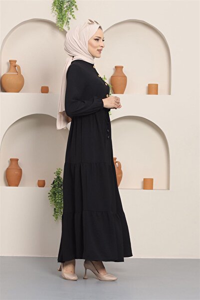 hafsamina Φόρεμα Aerobin με κορδόνια με κουμπιά Μαύρο HM8811