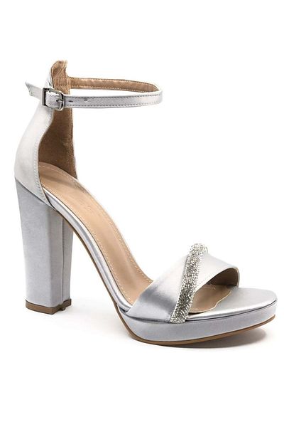 KCMN Feles Stripe Stone Detailed Single Band Platform 11 cm Heeled Women's Shoes SILVER