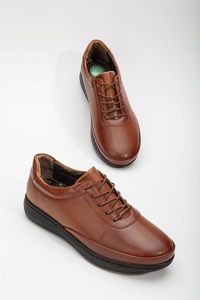 Dilimler Ayakkabı Genuine Leather Atom Model Elastic Laced Tan Large Size Women's Casual Shoes Orthopedic