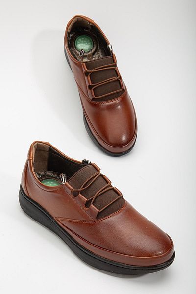 Dilimler Ayakkabı Genuine Leather Atom Model Stretch Face Tan Large Size Women's Casual Shoes Orthopedic