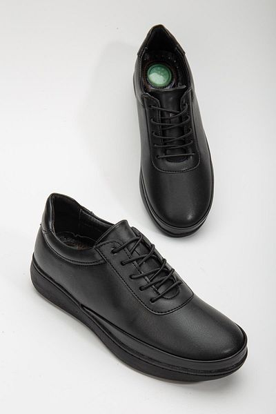 Dilimler Ayakkabı Genuine Leather Atom Model Elastic Laced Black Large Size Women's Casual Shoes Orthopedic