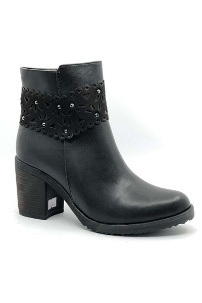 KCMN Mehtap Ankle Stone Λεπτομερείς Γυναικείες Μπότες με τακούνι Μαύρο