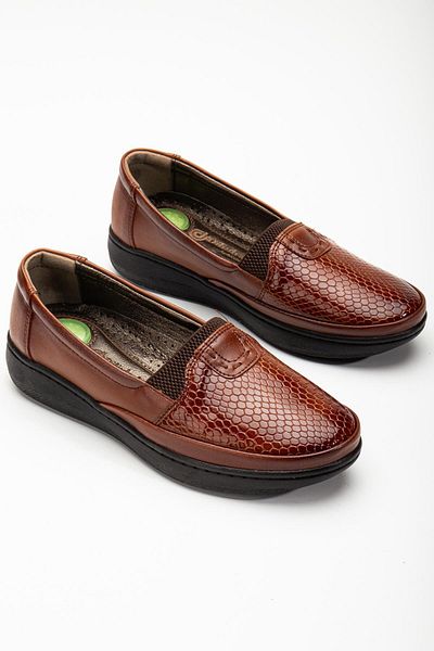 Dilimler Ayakkabı Genuine Leather Face Shiny Tan Large Size Women's Shoes Daily