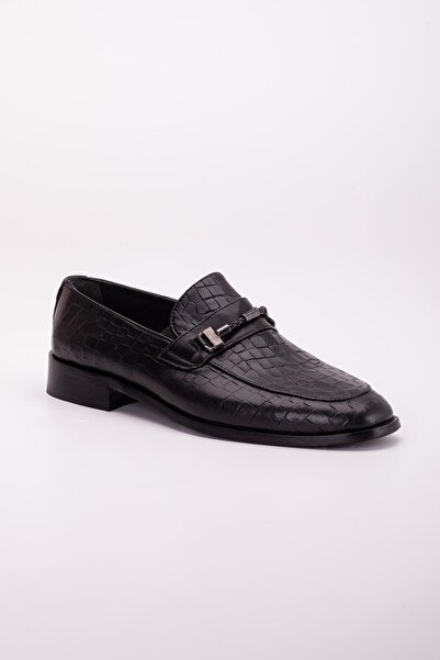 Dilimler Ayakkabı Black Men's Classic Shoes - Genuine Leather, Neolit Micrlight, Jurdan Crocodile Print and Buckle