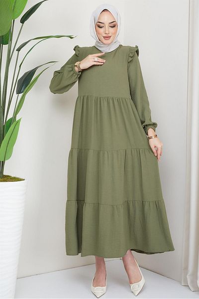 hafsamina Φόρεμα Hijab Ayrobin με βολάν από τους ώμους Χακί