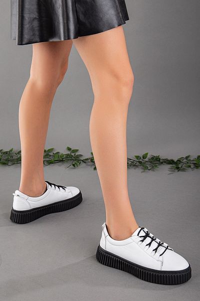 Dilimler Ayakkabı Genuine Leather Thick Sole Tied White Women's Casual Shoes