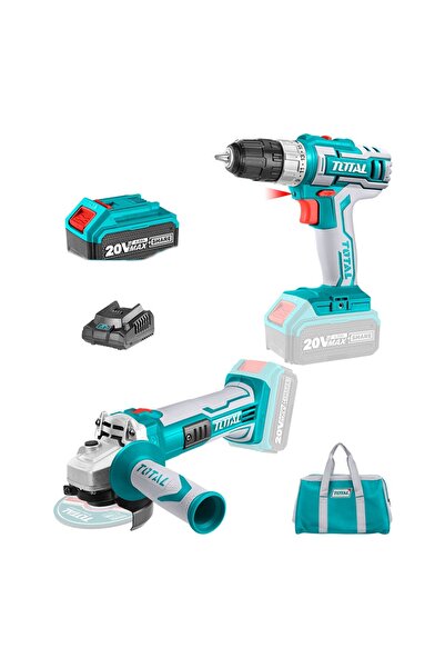 TOTAL Li-ion Akülü 2 li COMBO set Matkap ve Akülü Avuç Taşlama - TCKLI2009