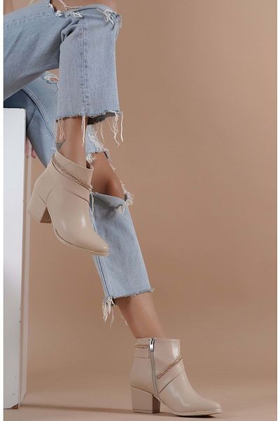 KCMN Feles Stripe Stone Λεπτομερείς Γυναικείες Μπότες Tan
