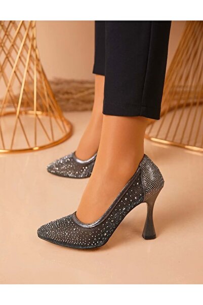 KCMN حذاء سندريلا مزين بالدانتيل الحجري من Feles حذاء نسائي بكعب ستيليتو بلاتيني